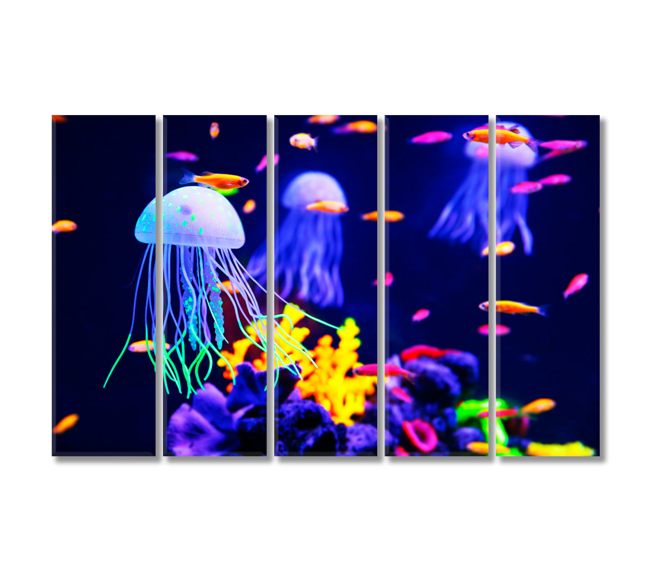 Colorful Jellyfish Canvas Wall Art Decor-Canvas Print-CetArt-5 Panels-36x24 inches-CetArt