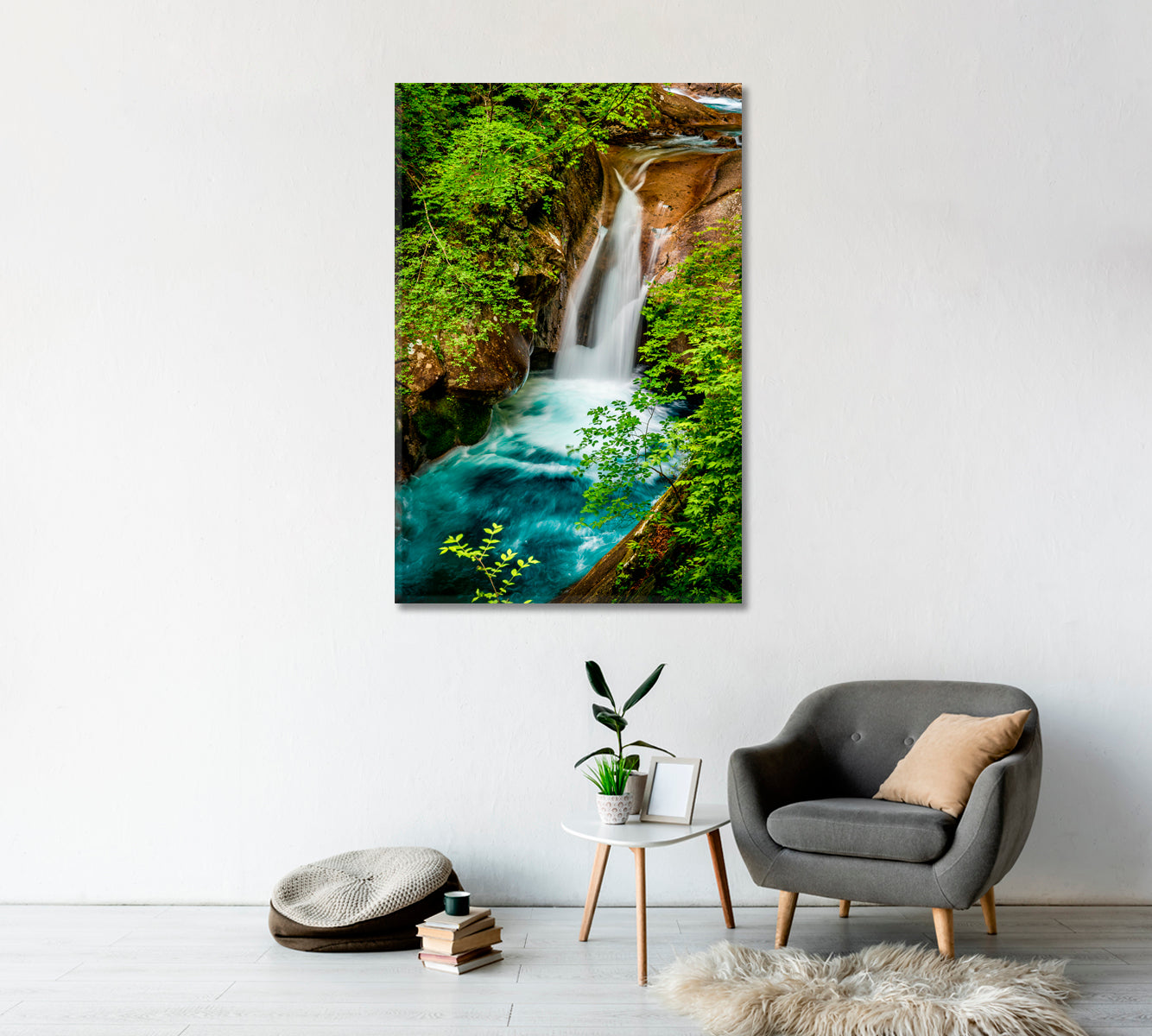 Jungle Waterfall Canvas Wall Art-Canvas Print-CetArt-1 panel-16x24 inches-CetArt