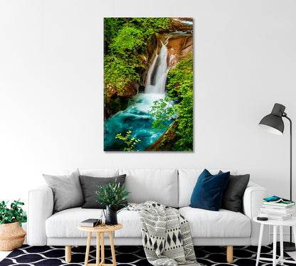 Jungle Waterfall Canvas Wall Art-Canvas Print-CetArt-1 panel-16x24 inches-CetArt