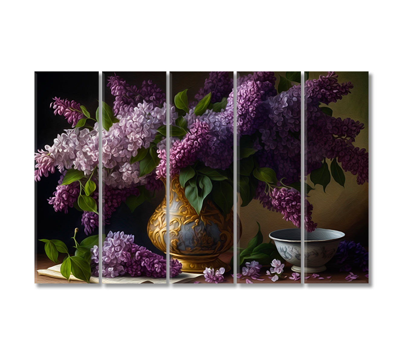 Lilacs Bouquet Still Life Modern Art-Canvas Print-CetArt-5 Panels-36x24 inches-CetArt