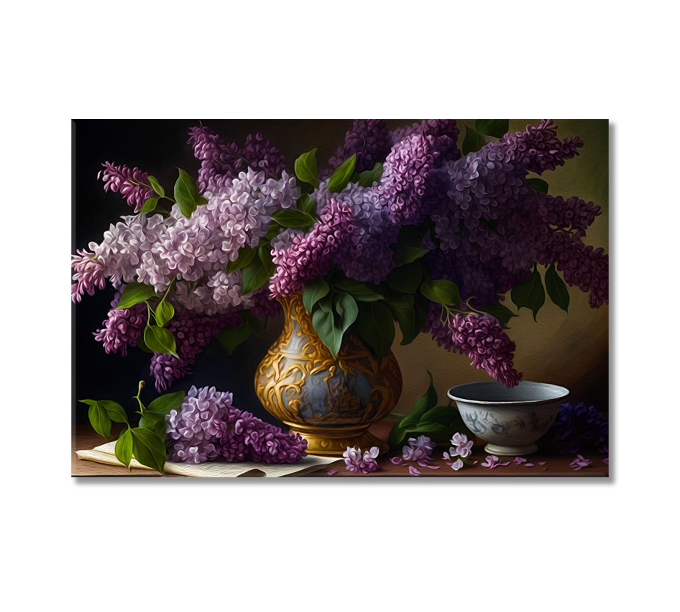 Lilacs Bouquet Still Life Modern Art-Canvas Print-CetArt-1 Panel-24x16 inches-CetArt
