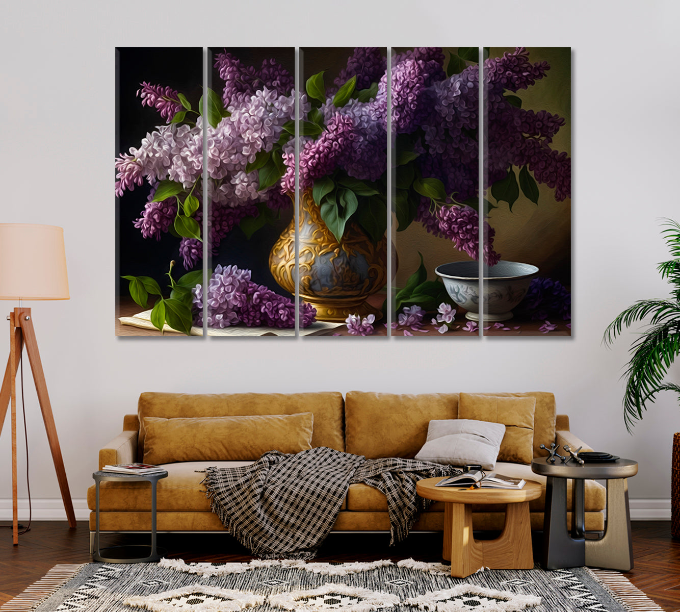 Lilacs Bouquet Still Life Modern Art-Canvas Print-CetArt-1 Panel-24x16 inches-CetArt