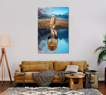 Lion Reflection Art for Living Room-Canvas Print-CetArt-1 panel-16x24 inches-CetArt