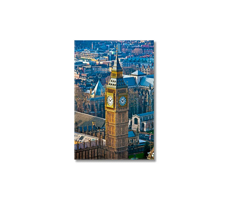 Big Ben Clock Tower wall art with vivid blue and gold tones