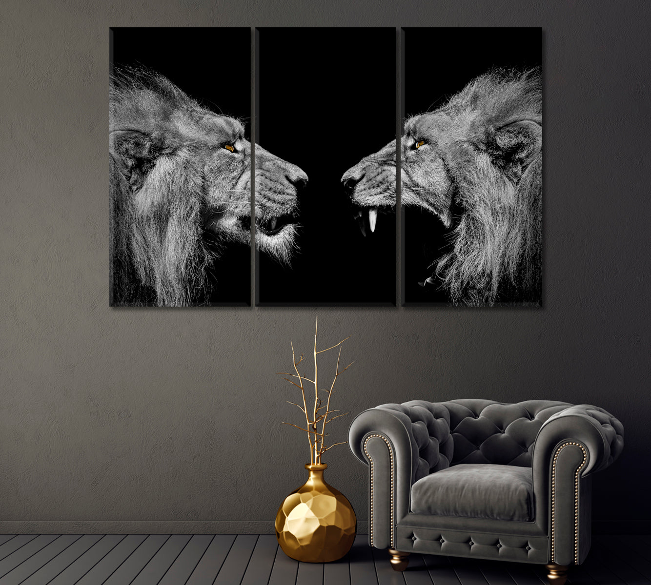Lions Black and White Canvas Print-Canvas Print-CetArt-1 Panel-24x16 inches-CetArt