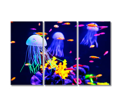 Colorful Jellyfish Canvas Wall Art Decor-Canvas Print-CetArt-3 Panels-36x24 inches-CetArt