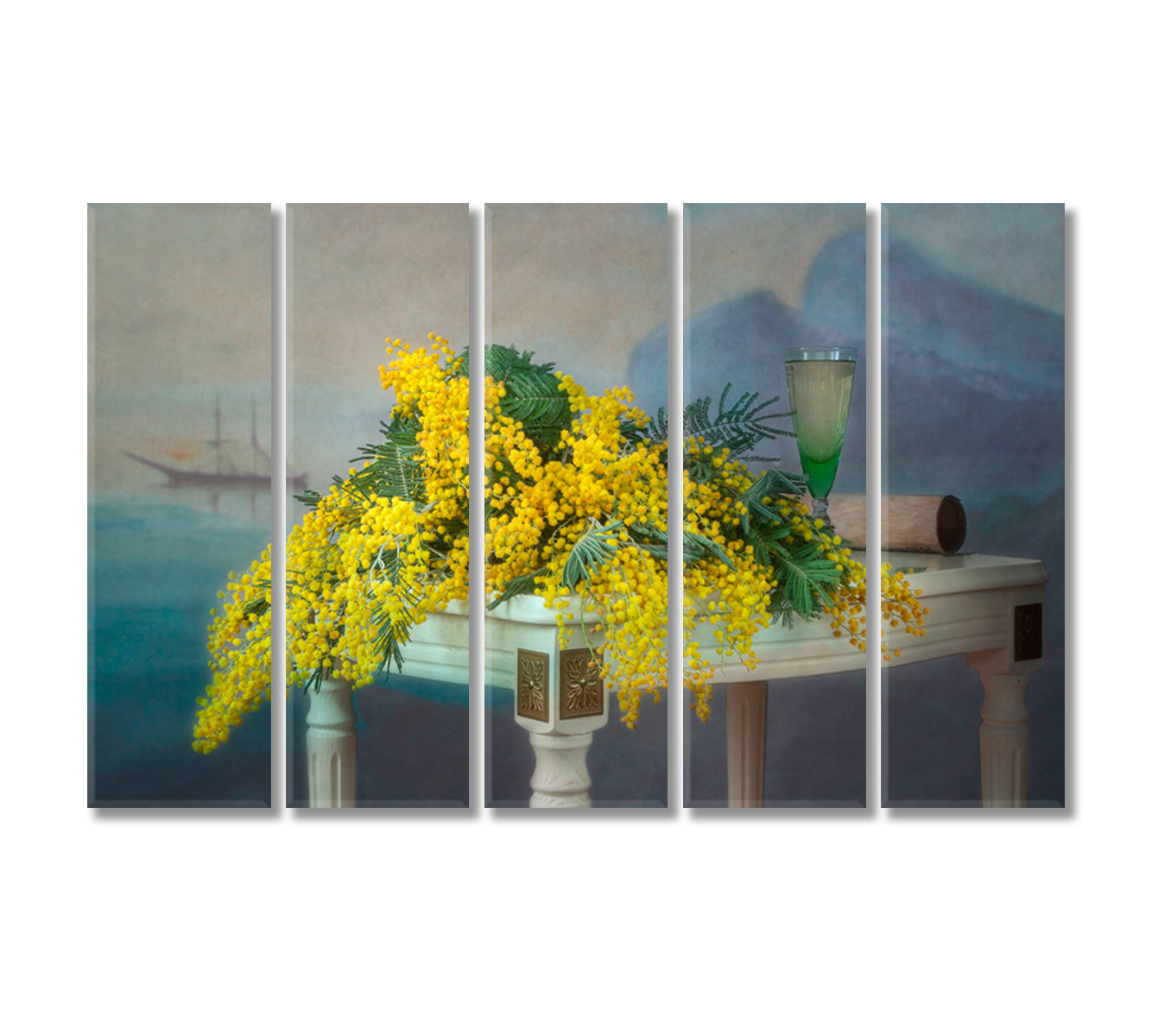 Mimosa Branches Still Life Wall Decor-Canvas Print-CetArt-5 Panels-36x24 inches-CetArt