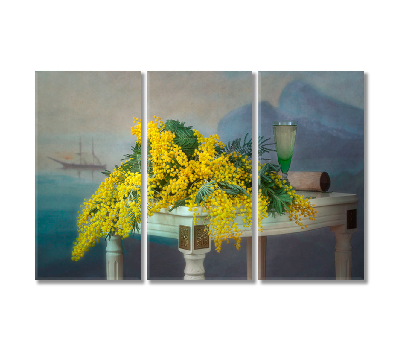 Mimosa Branches Still Life Wall Decor-Canvas Print-CetArt-3 Panels-36x24 inches-CetArt