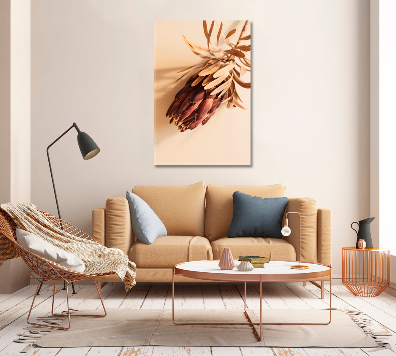 Minimalistic Beige Flower Canvas Home Decor-Canvas Print-CetArt-1 panel-16x24 inches-CetArt