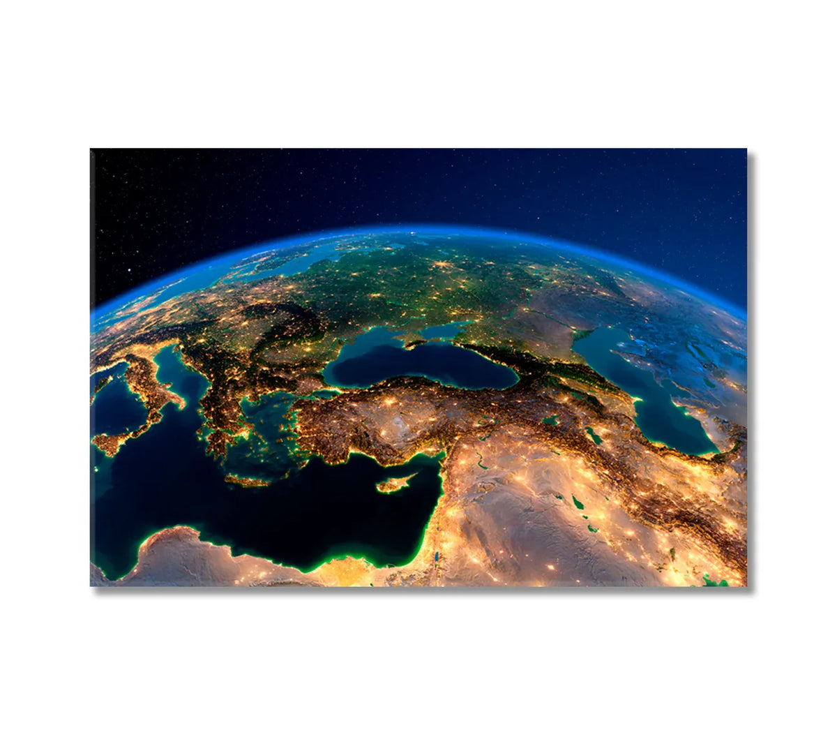 Planet Earth modern canvas showing a glowing night view from space