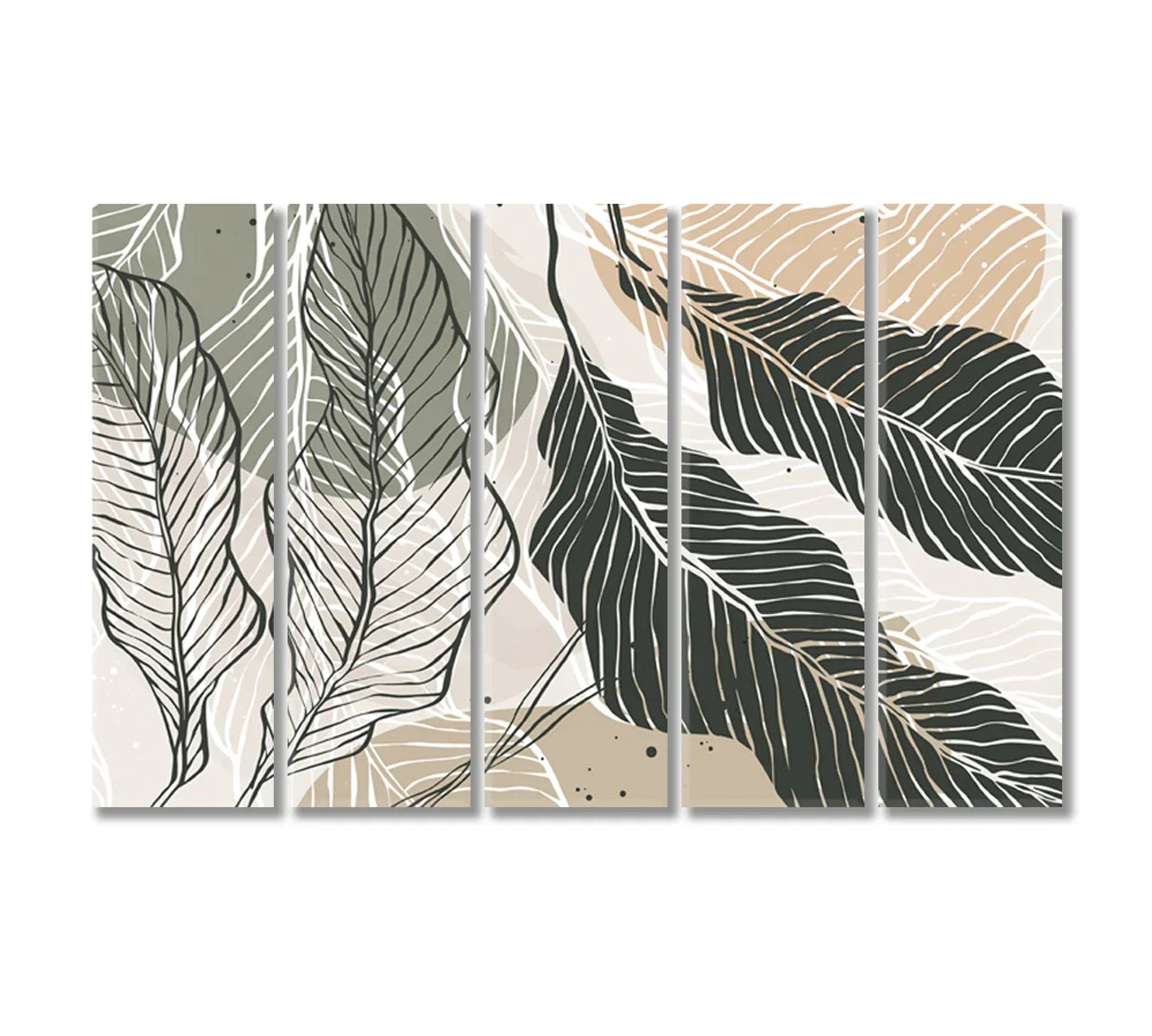Five-panel Abstract Leaves Modern Wall Art option with crisp vertical breaks