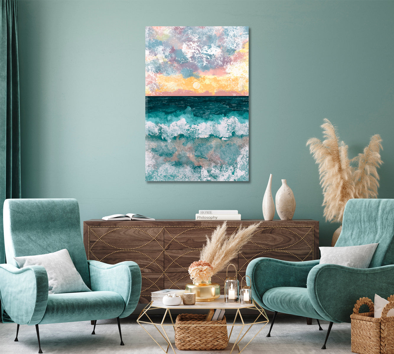 Abstract Sea Waves Modern Wall Decor-Canvas Print-CetArt-1 panel-16x24 inches-CetArt