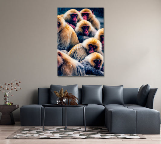 Wild Monkeys in Winter Wall Art-Canvas Print-CetArt-1 panel-16x24 inches-CetArt