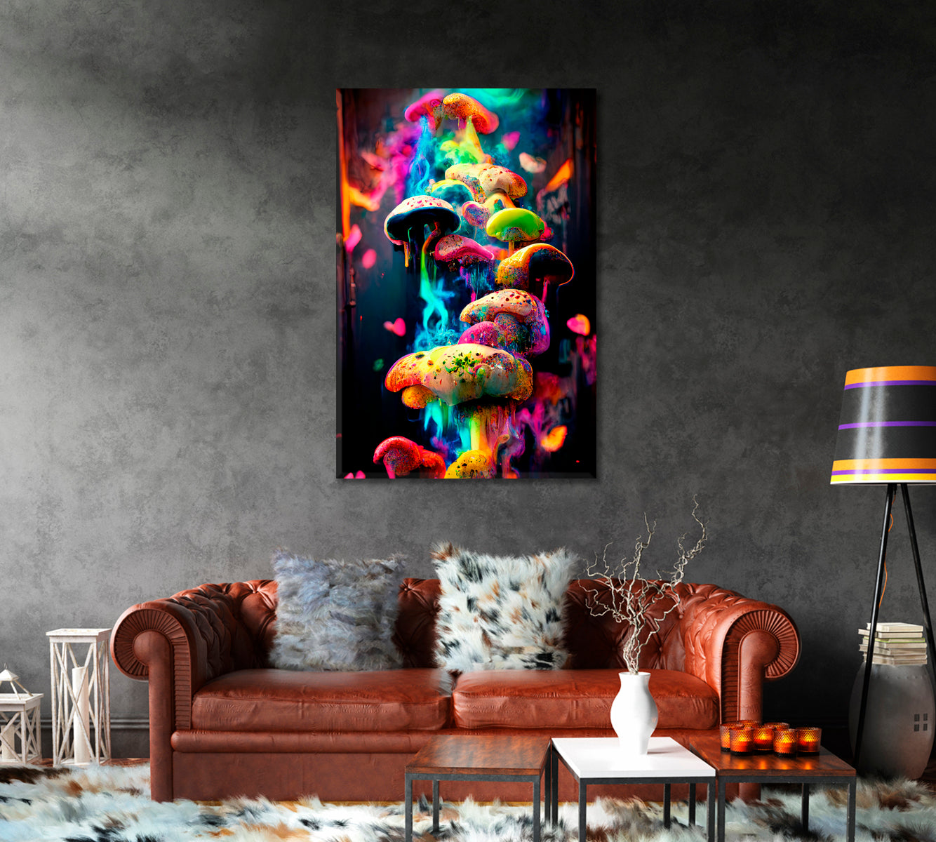 Abstract Multicolor Mushroom Wall Decor Canvas-Canvas Print-CetArt-1 panel-16x24 inches-CetArt