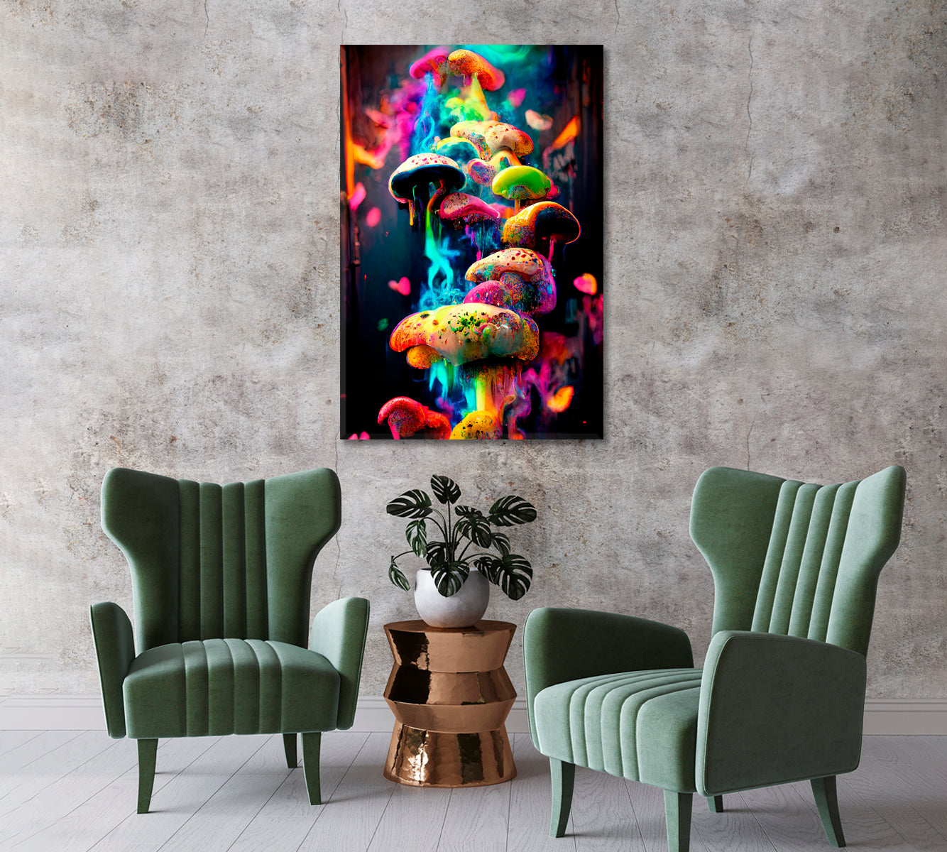 Abstract Multicolor Mushroom Wall Decor Canvas-Canvas Print-CetArt-1 panel-16x24 inches-CetArt