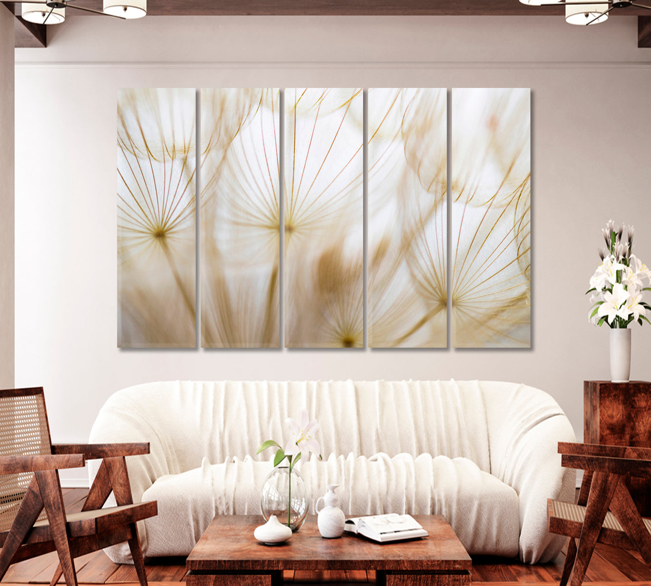 Beige Dandelion Canvas Art Decor-Canvas Print-CetArt-1 Panel-24x16 inches-CetArt