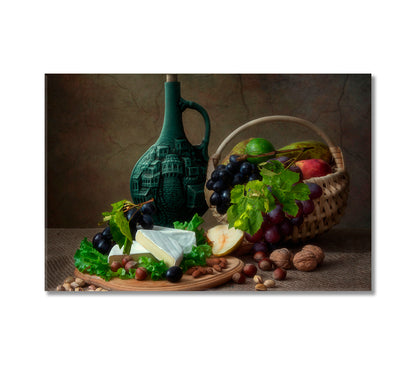 Nuts and Cheese Still Life Art-Canvas Print-CetArt-1 Panel-24x16 inches-CetArt