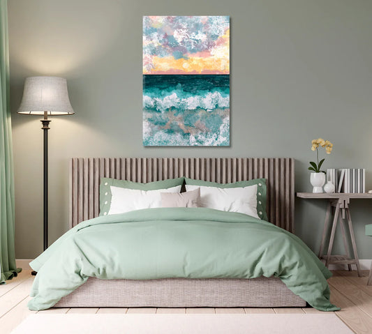 Ondas marinas azules abstractas en capas sobre lienzo