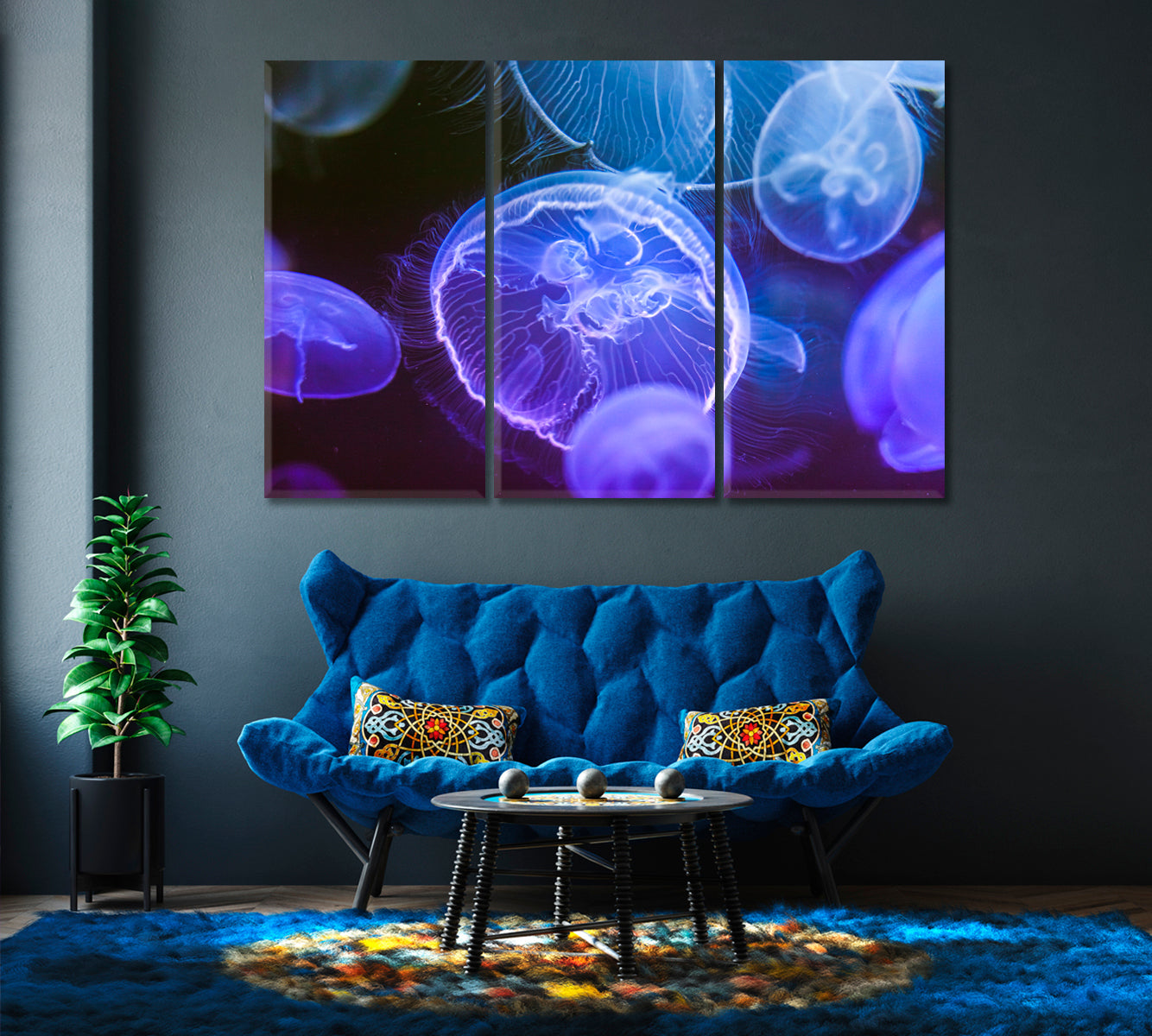 Blue Jellyfish Canvas Wall Decor-Canvas Print-CetArt-1 Panel-24x16 inches-CetArt