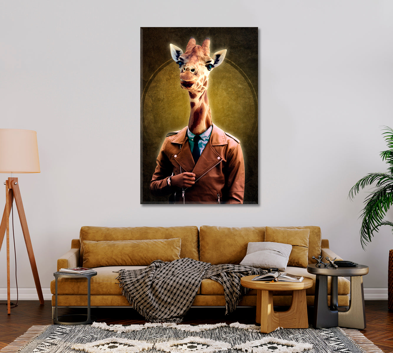 Giraffe in Jacket Office Canvas Print-Canvas Print-CetArt-1 panel-16x24 inches-CetArt