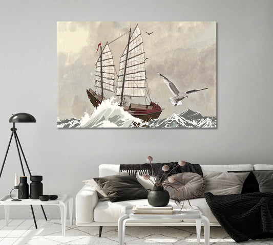 Old Sailing Ship Canvas Interior Design-Canvas Print-CetArt-1 Panel-24x16 inches-CetArt