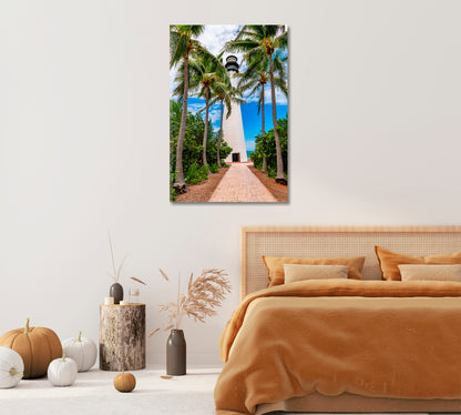 Florida Lighthouse with Palm Wall Art-Canvas Print-CetArt-1 panel-16x24 inches-CetArt