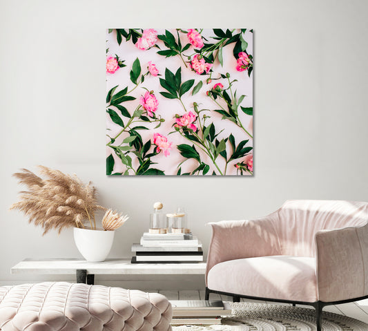 Pink Peonies Canvas Home Interior-Canvas Print-CetArt-1 panel-12x12 inches-CetArt