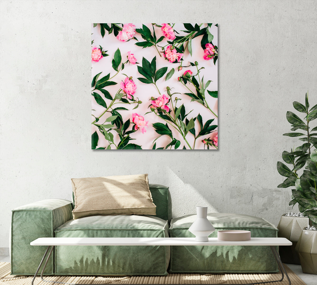 Pink Peonies Canvas Home Interior-Canvas Print-CetArt-1 panel-12x12 inches-CetArt