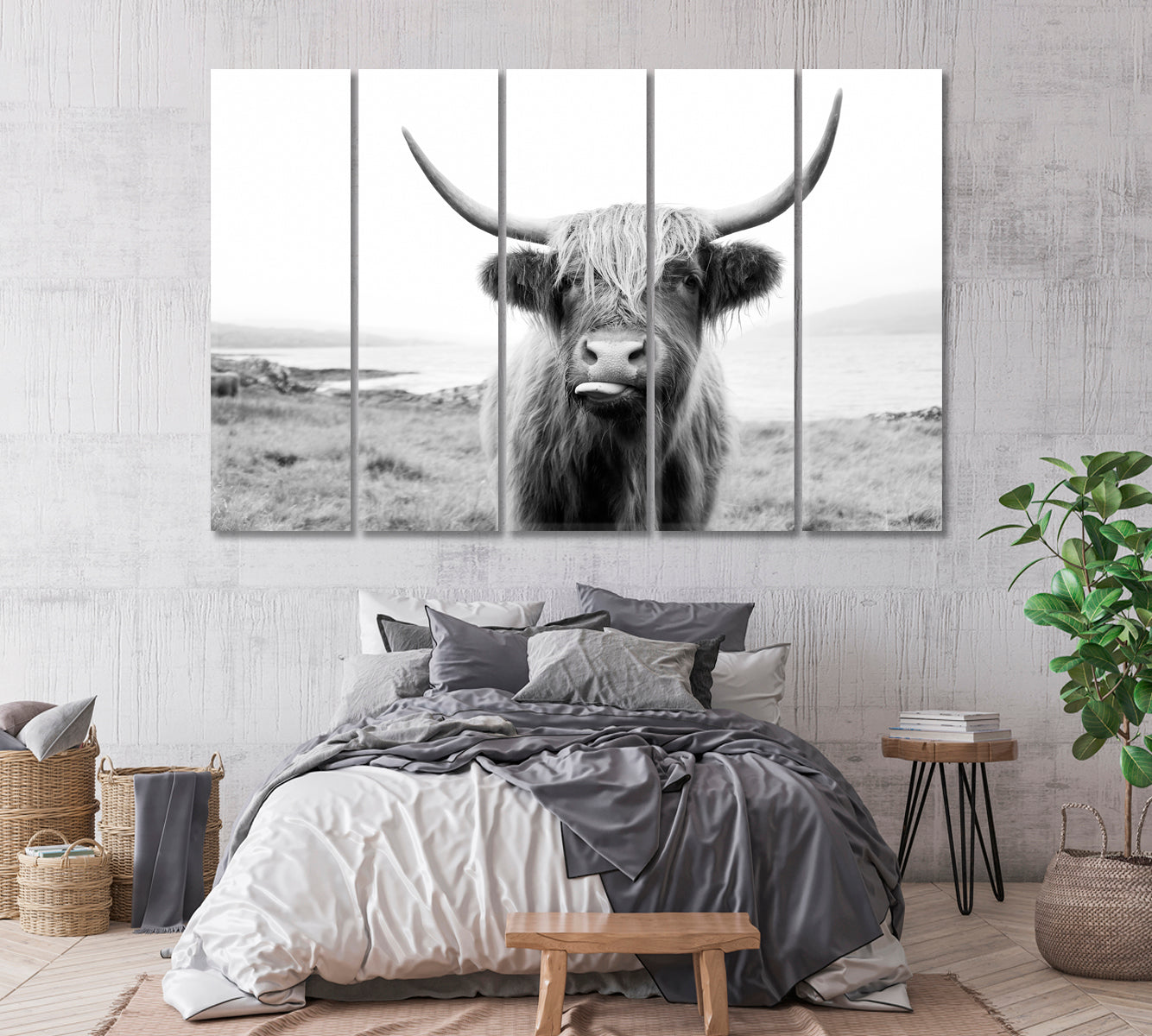 Funny Highland Cow Wall Art Decor-Canvas Print-CetArt-1 Panel-24x16 inches-CetArt