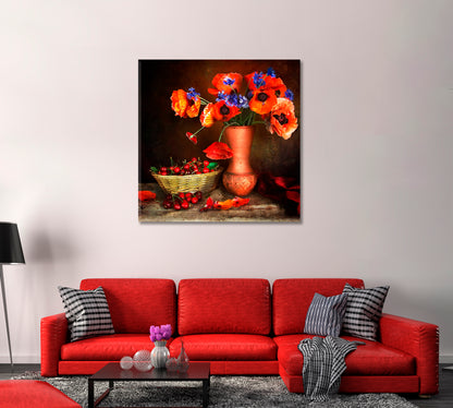 Red Poppies Still Life Art Print-Canvas Print-CetArt-1 panel-12x12 inches-CetArt