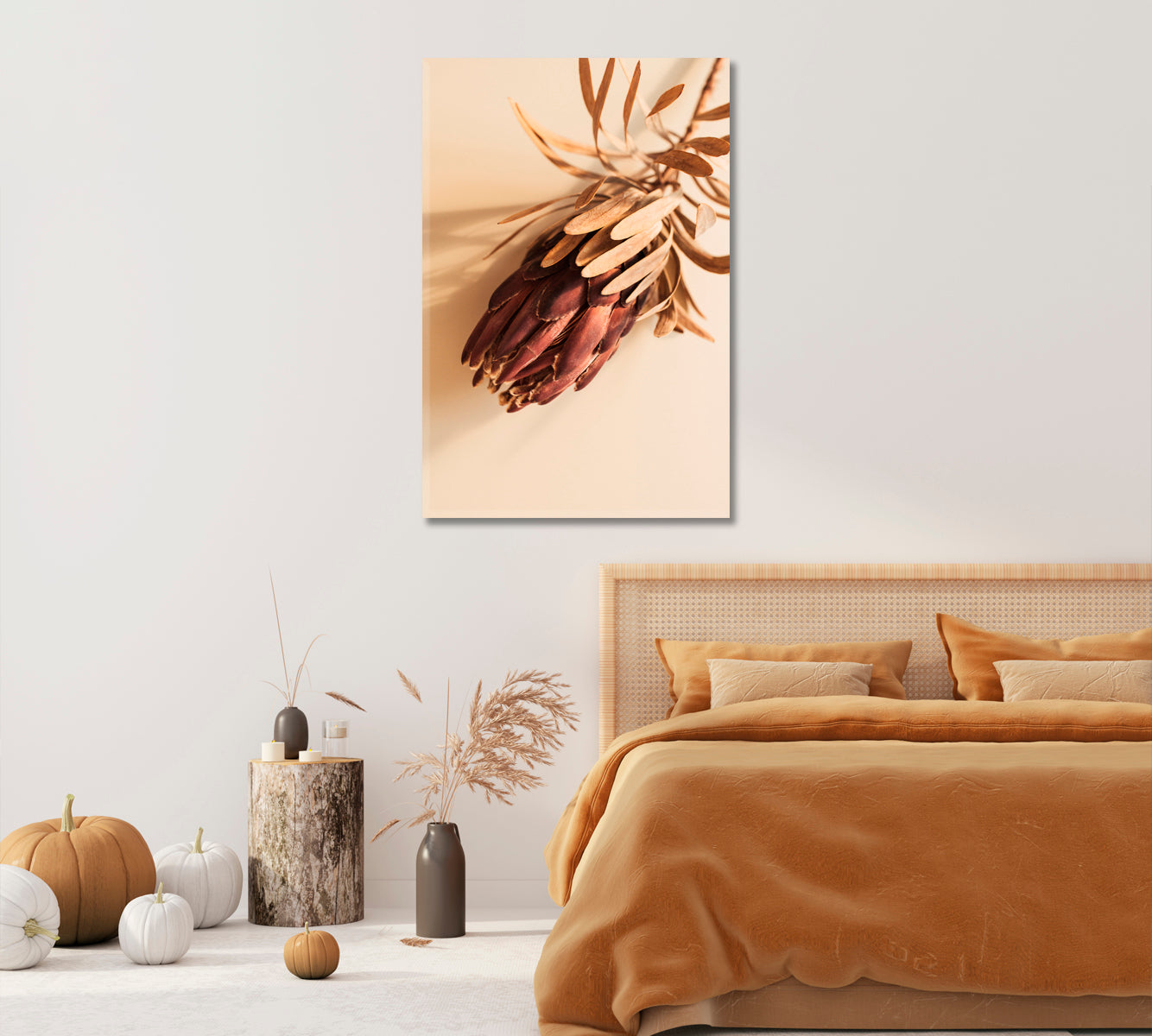 Minimalistic Beige Flower Canvas Home Decor-Canvas Print-CetArt-1 panel-16x24 inches-CetArt