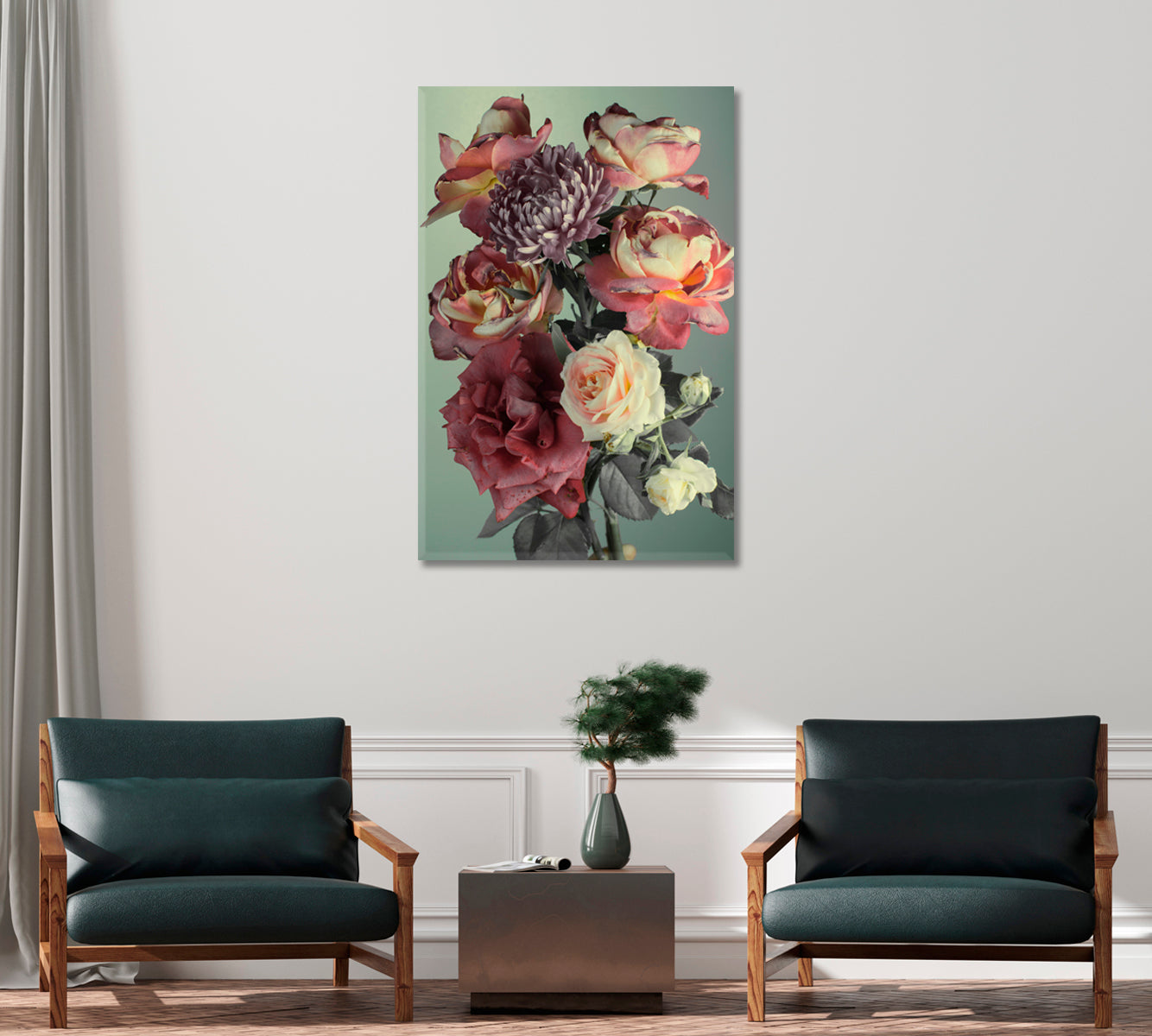 Red and Pink Roses Art For Home-Canvas Print-CetArt-1 panel-16x24 inches-CetArt