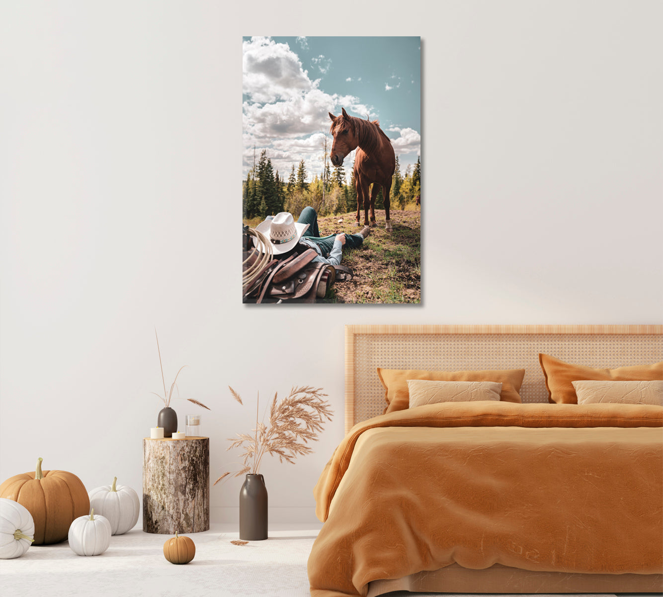 Cowboy with Horse Canvas Wall Art-Canvas Print-CetArt-1 panel-16x24 inches-CetArt