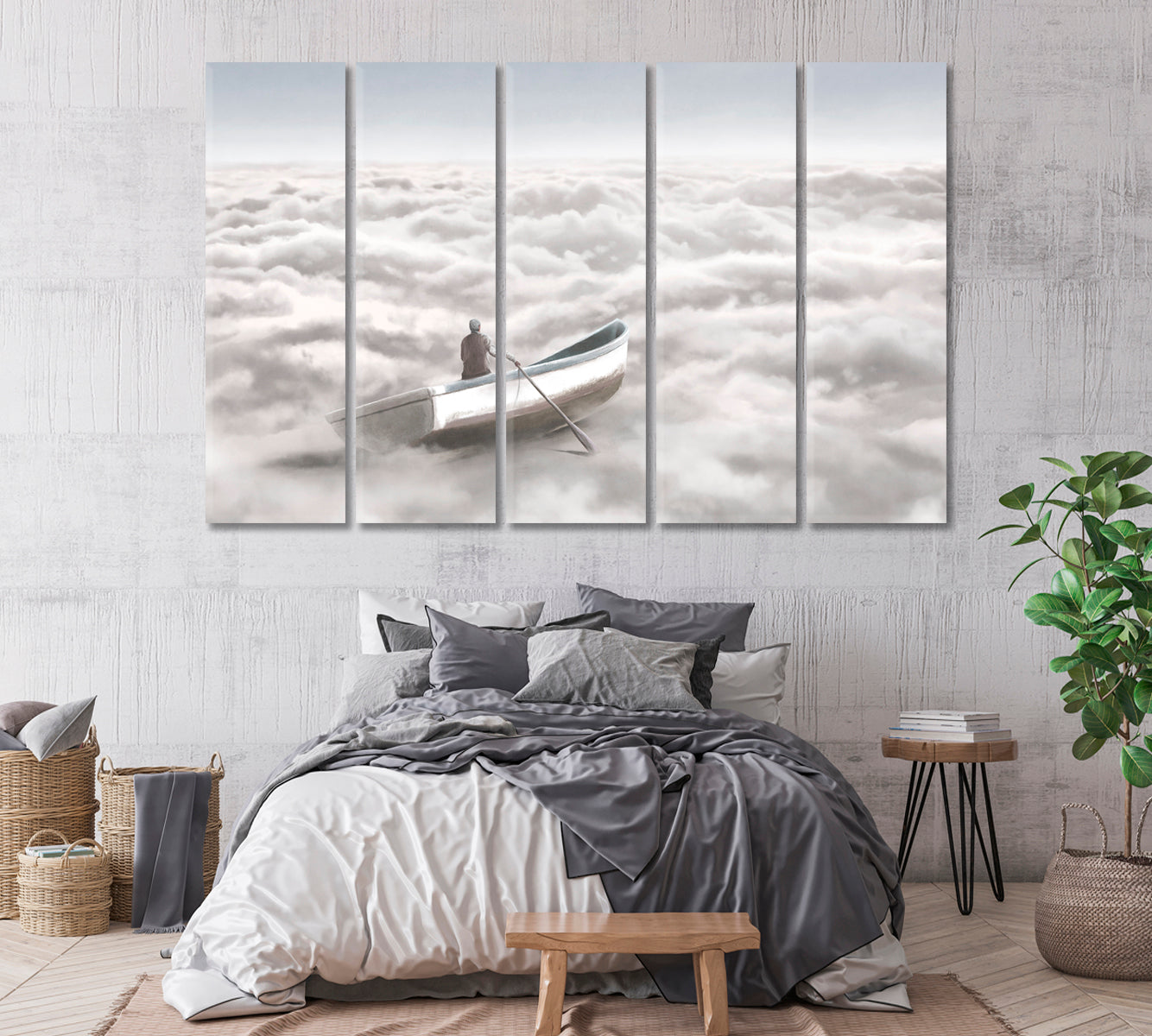 Boat in Clouds Sea Art Print-Canvas Print-CetArt-1 Panel-24x16 inches-CetArt