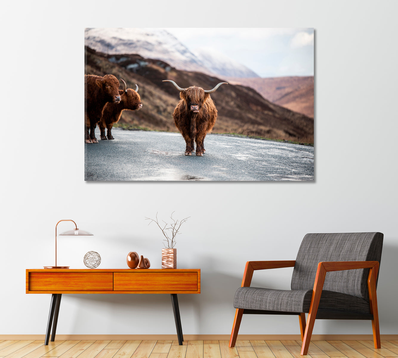 Scottish Highland Cows Home Art Decor-Canvas Print-CetArt-1 Panel-24x16 inches-CetArt