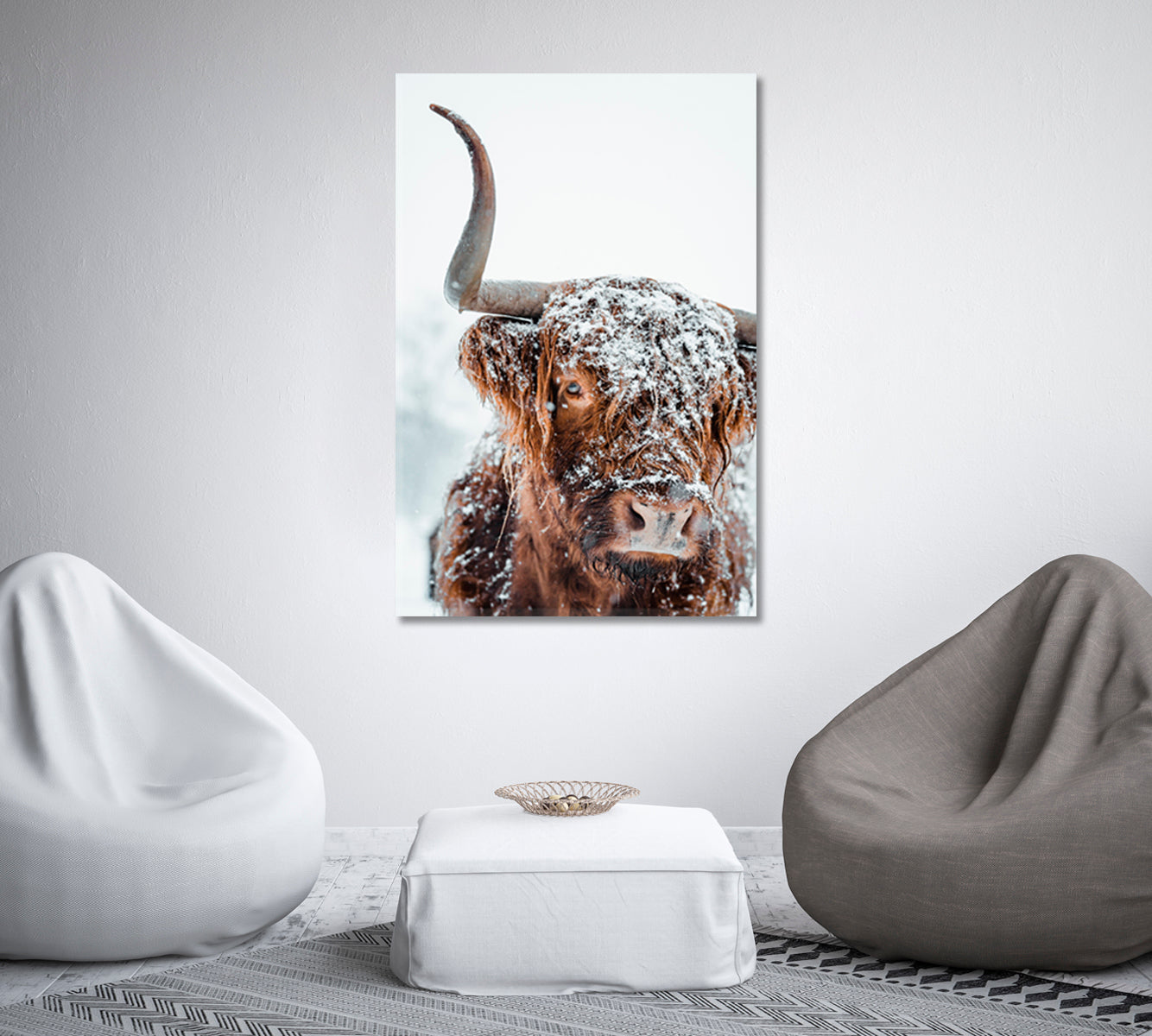 Highland Cow Covered With Snow Art Canvas-Canvas Print-CetArt-1 panel-16x24 inches-CetArt