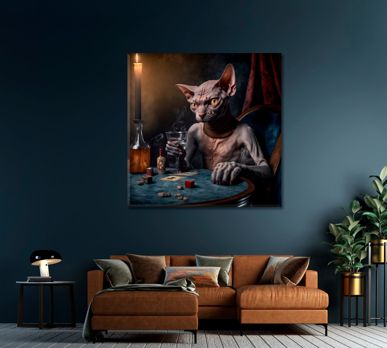 Sphynx Poker Cat Wall Art Decor-Canvas Print-CetArt-1 panel-12x12 inches-CetArt