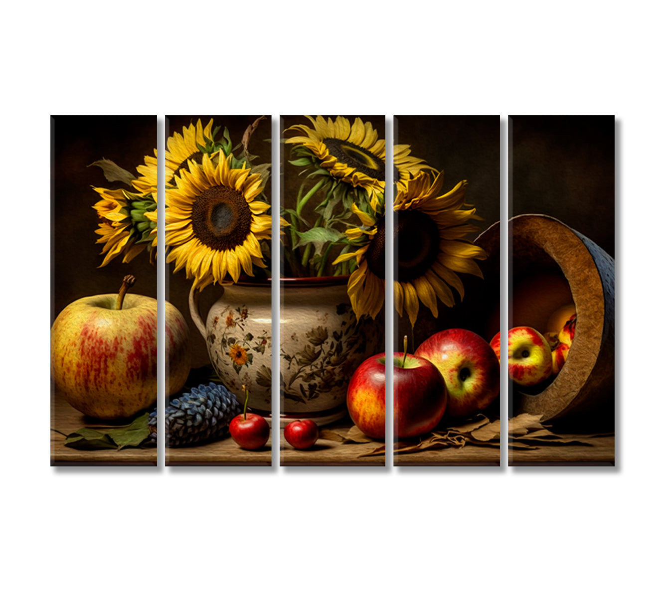 Sunflowers Still Life Art For Home-Canvas Print-CetArt-5 Panels-36x24 inches-CetArt