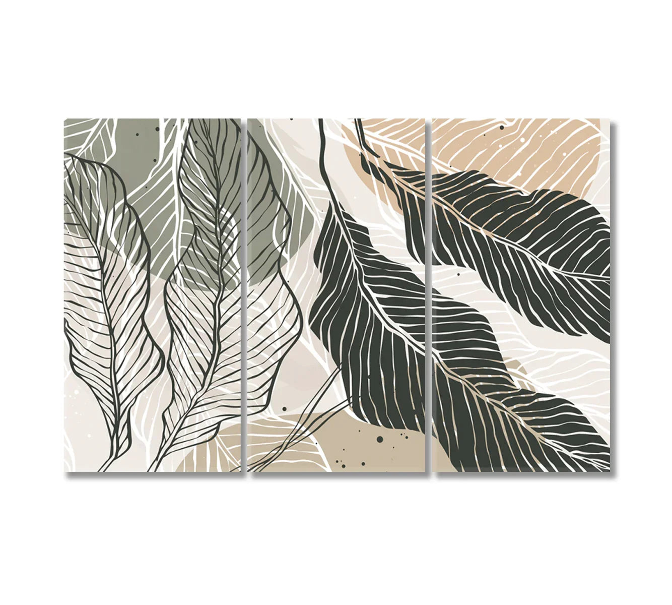 Triptych option for Abstract Leaves Modern Wall Art with airy spacing