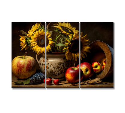 Sunflowers Still Life Art For Home-Canvas Print-CetArt-3 Panels-36x24 inches-CetArt