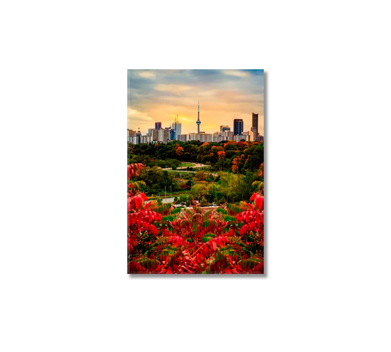 Toronto skyline cityscape canvas print in autumn tones with CN Tower—hero image