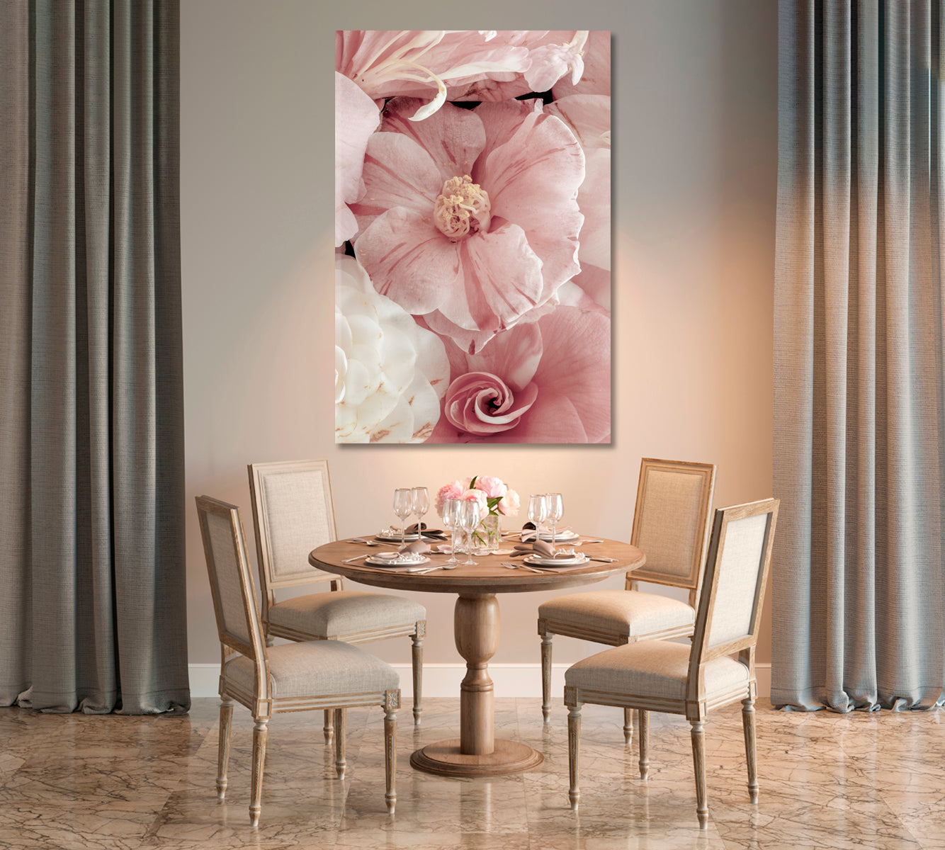 Tender Camellia Flowers Trendy Wall Decor-Canvas Print-CetArt-1 panel-16x24 inches-CetArt