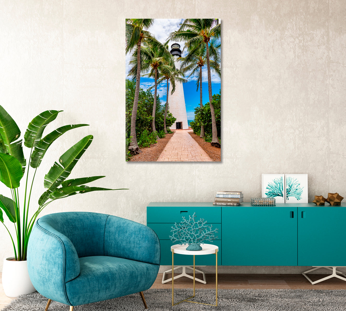 Florida Lighthouse with Palm Wall Art-Canvas Print-CetArt-1 panel-16x24 inches-CetArt