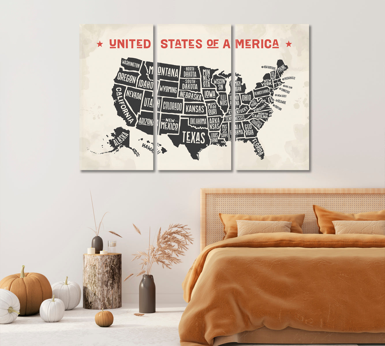 United States America Map Wall Art-Canvas Print-CetArt-1 Panel-24x16 inches-CetArt