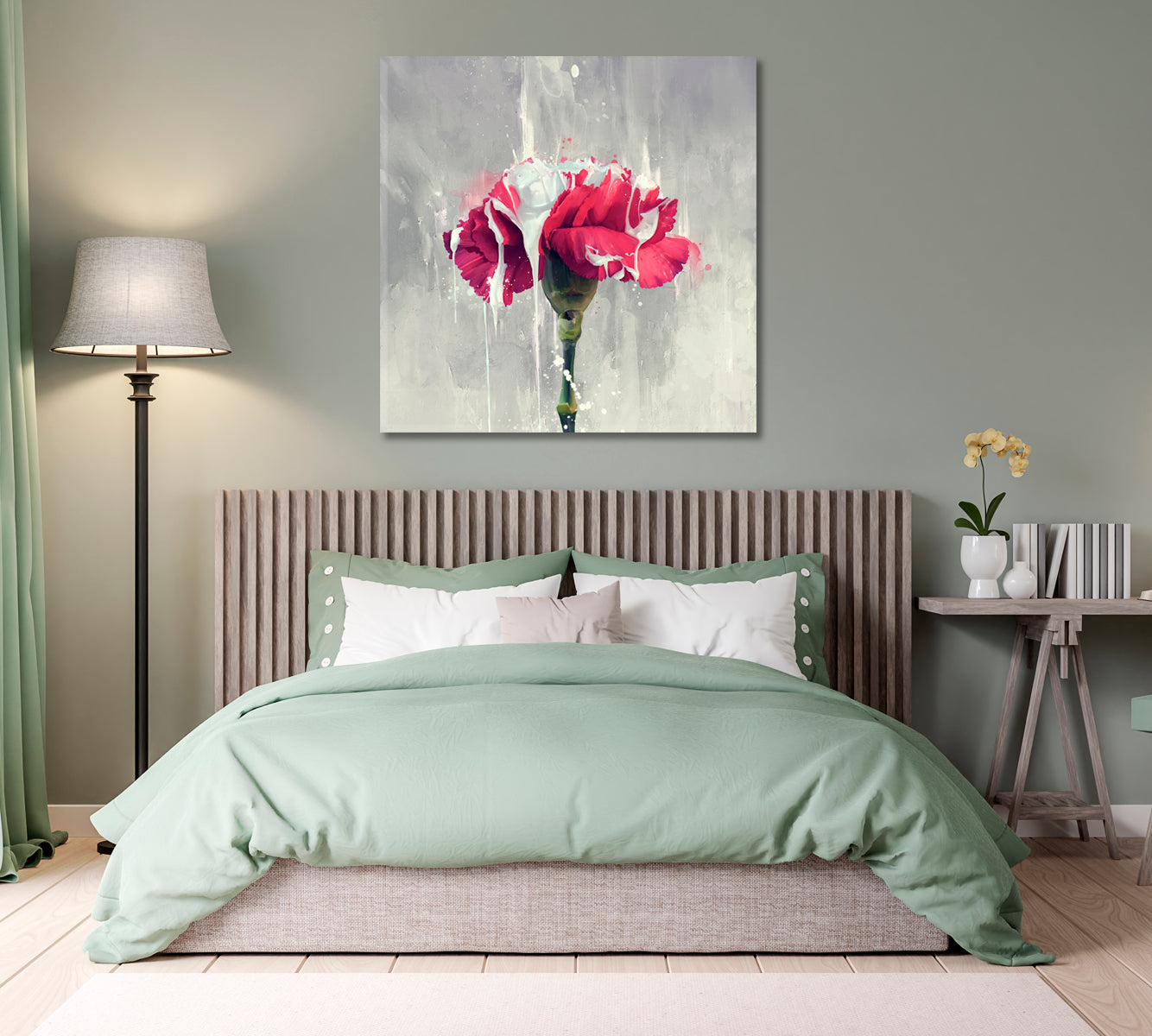 Red Carnation Flower Canvas Wall Art-Canvas Print-CetArt-1 panel-12x12 inches-CetArt