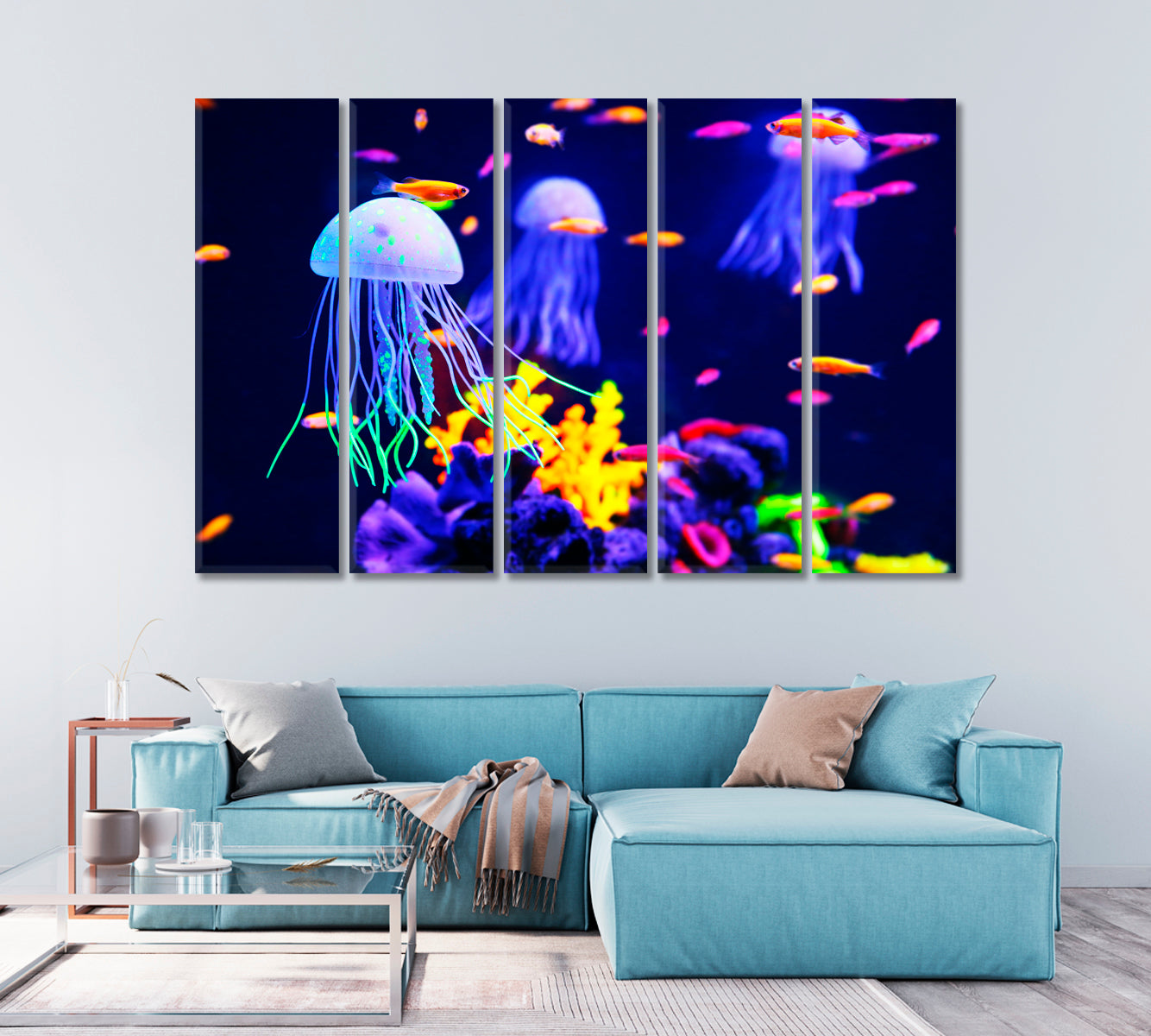 Colorful Jellyfish Canvas Wall Art Decor-Canvas Print-CetArt-1 Panel-24x16 inches-CetArt
