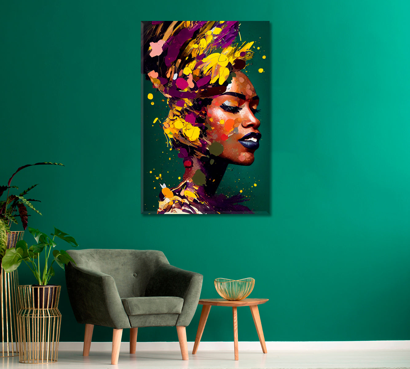 Colorful Woman Portrait Modern Wall Art-Canvas Print-CetArt-1 panel-16x24 inches-CetArt