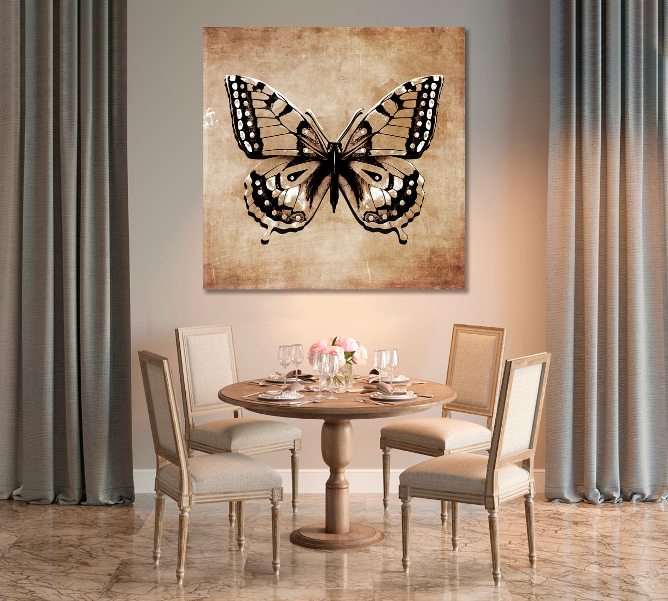 Vintage Abstract Butterfly Wall Art Canvas-Canvas Print-CetArt-1 panel-12x12 inches-CetArt