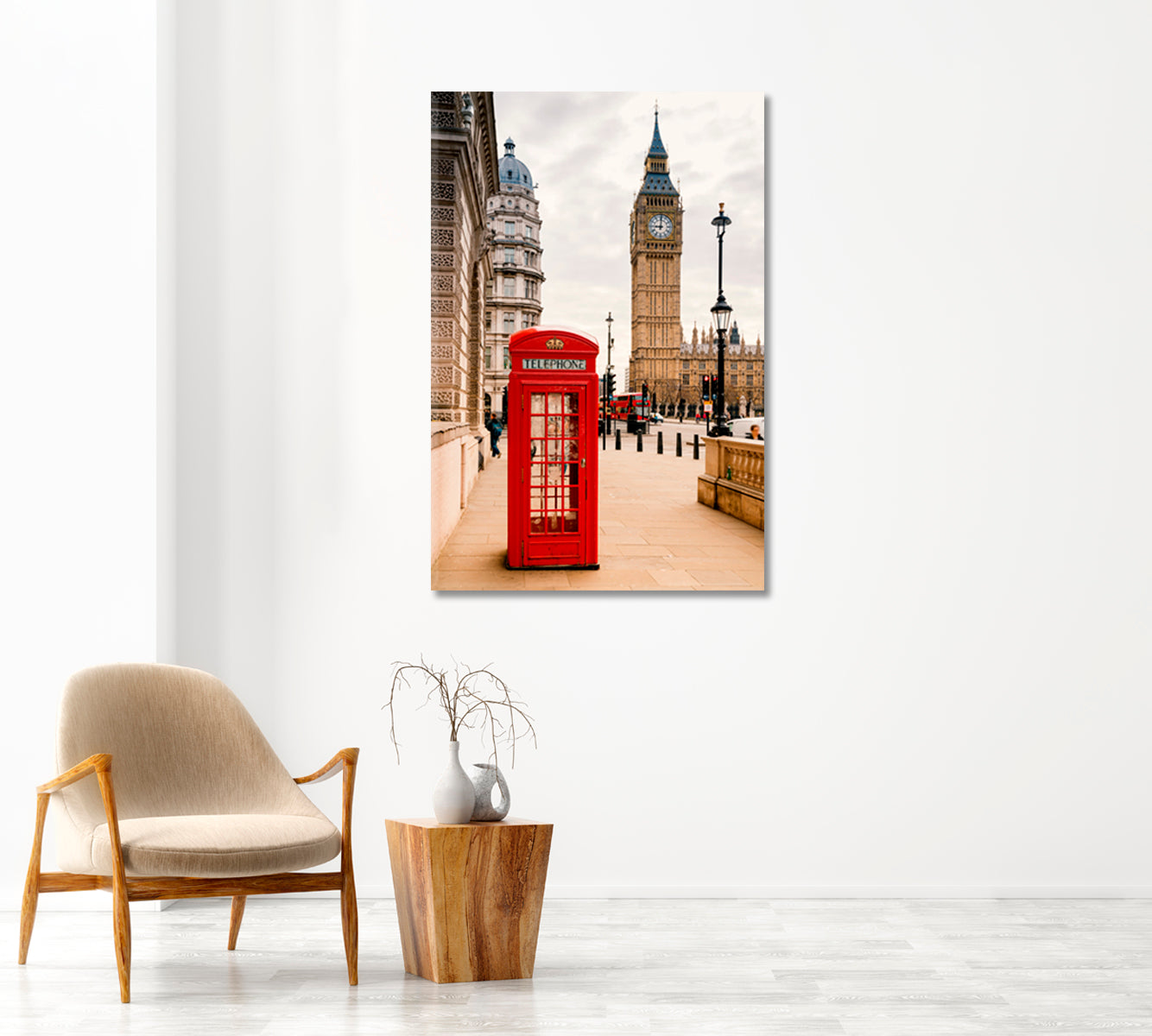 London Red Telephone Booth Wall Art-Canvas Print-CetArt-1 panel-16x24 inches-CetArt