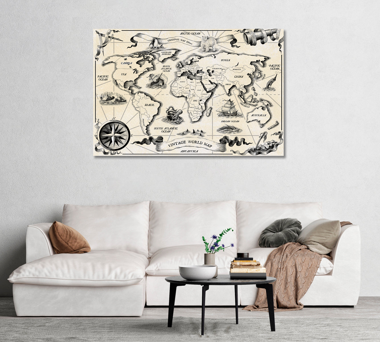 Vintage World Map Canvas Wall Decor-Canvas Print-CetArt-1 Panel-24x16 inches-CetArt